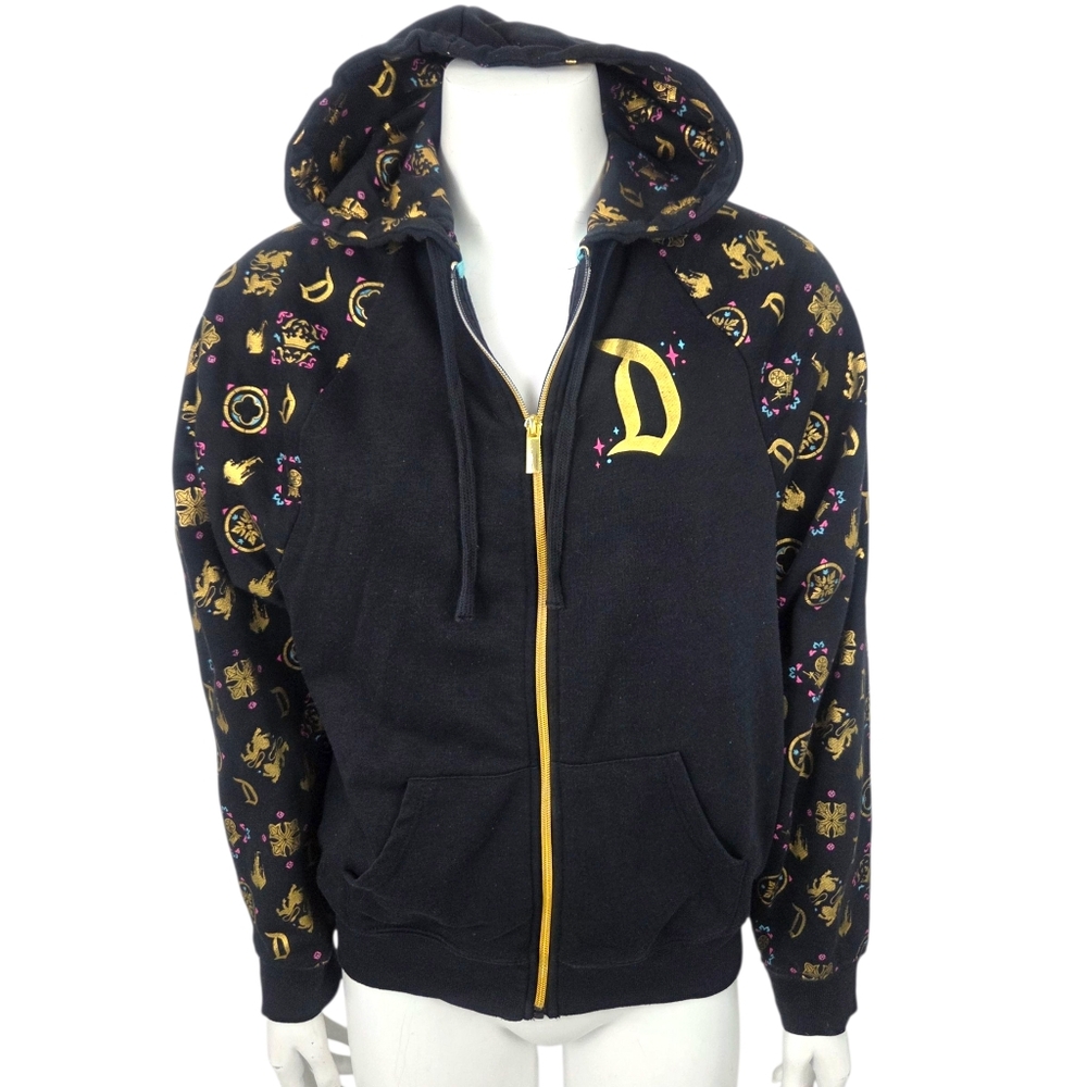 Disneyland Gold Cinderellas Castle Hoodie  Zip Sweatshirt Womens Medium Black